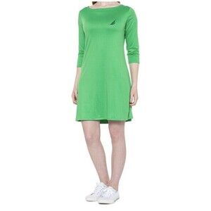Nautica Women's Knit Dress Dress UPF 30+ 3/4 Sleeve Size M Green Casual New